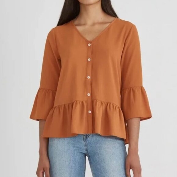 Frank and Oak Cosmic Orange Gold Button Blouse - Picture 6 of 6